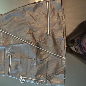 Black Faux Leather Skirt with Zipper Details